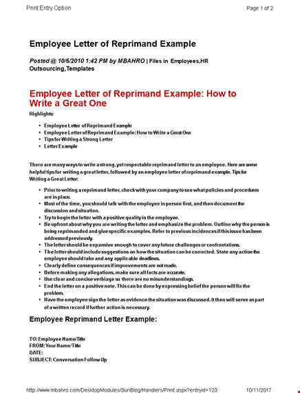 writing a strong letter of reprimand: examples and tips for employees template