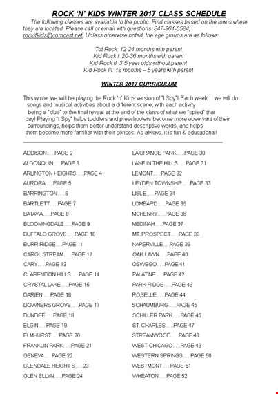 district winter schedule: class options for kids template