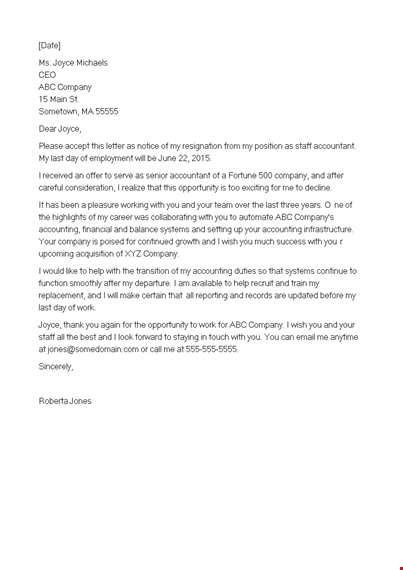 formal resignation letter format template