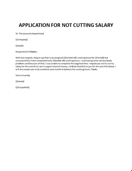 application for not cutting salary template