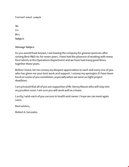 farewell email template – convey your appreciation in subject after years template