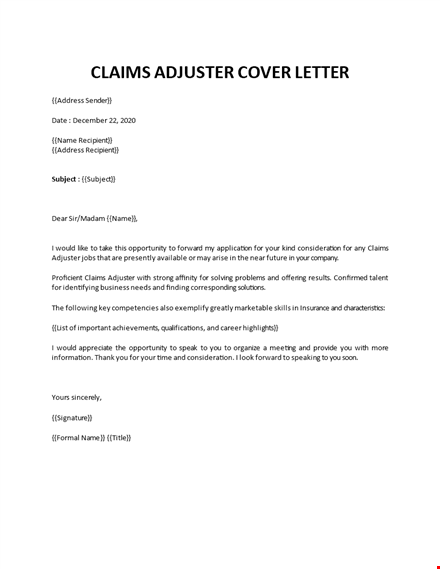 claims adjuster cover letter template