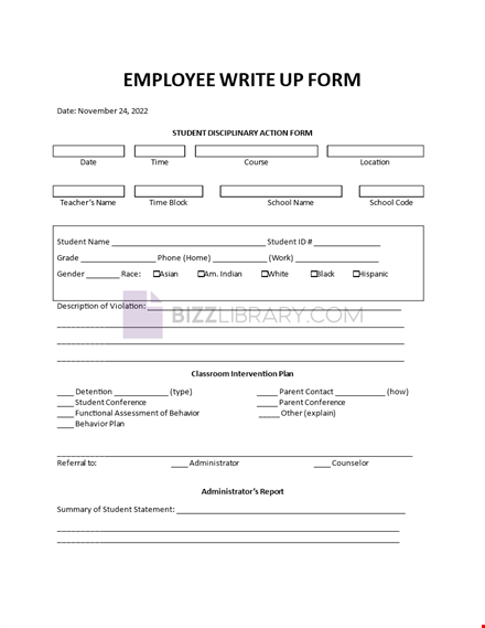 employee write up form printable template