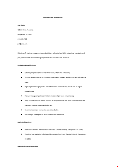 fresher resume for mba template