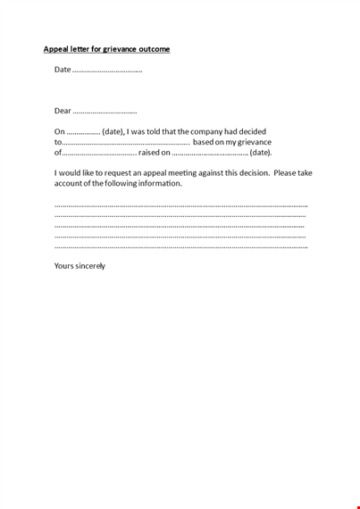 effective grievance letter to appeal outcome - crafted by professionals template