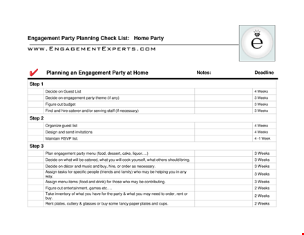 engagement party checklist template template