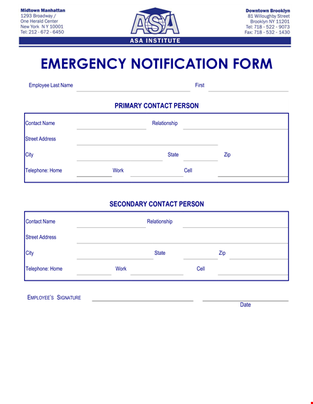 employee emergency contact form - institute | contact information & relationship template