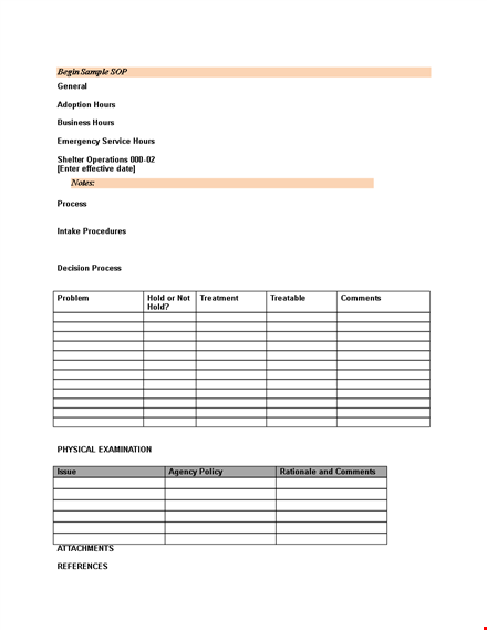 easy and efficient sop templates for your business | process, comments, hours & more template