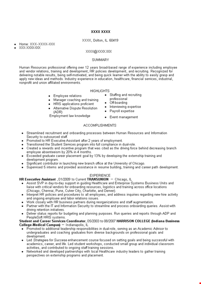 hr executive assistant resume template