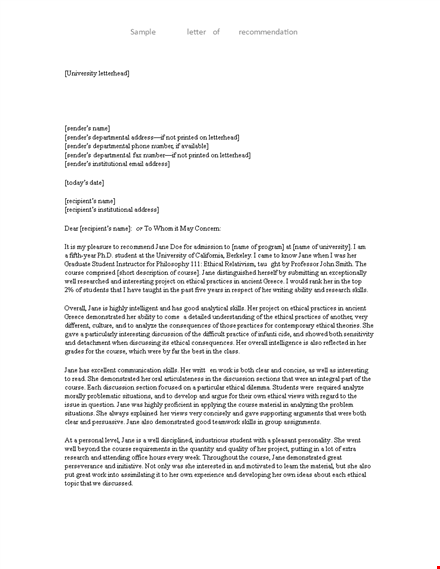 letter of recommendation for teacher template