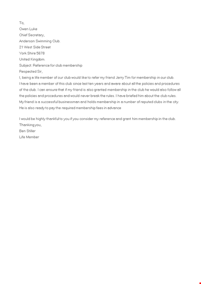 club membership application letter template