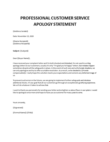 professional customer service apology letter template
