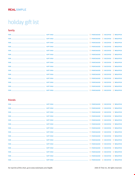 holiday family gift list template template