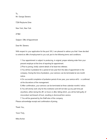 sample employment letter of intent template