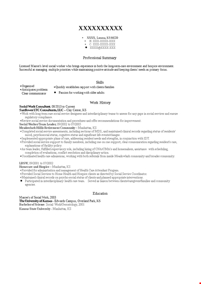 social work consultant resume template