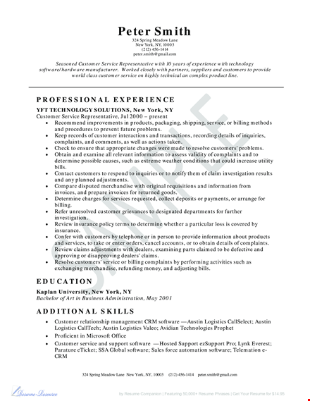 customer service representative resume sample - software for exceptional customer service template