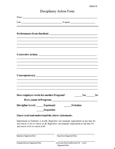 effective employee management with our write up form - program, reasons, and signatures included template