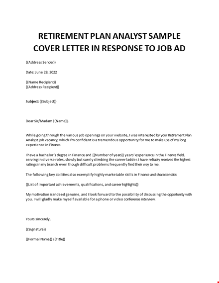 retirement plan analyst cover letter template