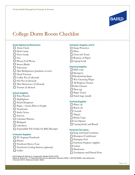 college dorm room checklist template