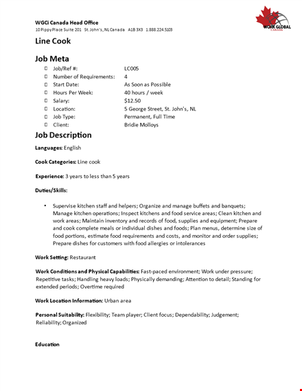 line cook job meta job description template