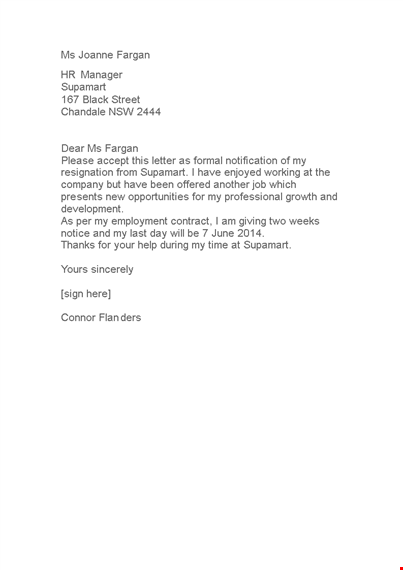 resignation letter template retail job template