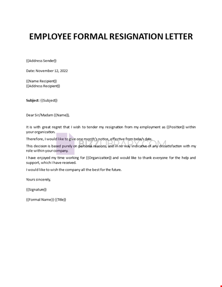 formal resignation letter employment template