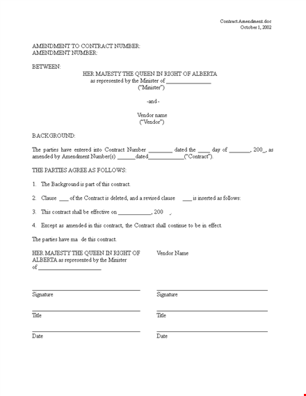 contract amendment for vendor template