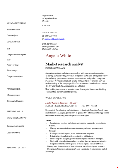 marketing research analyst resume template