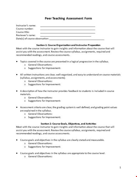 peer teaching assessment form template