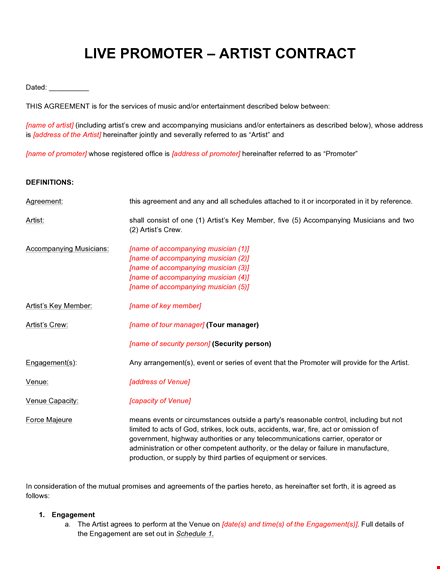 artist promoter agreement template: simplify collaboration for artists and promoters template