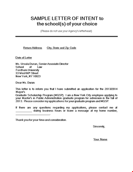 graduate program letter of intent template template