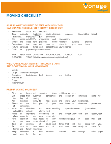 free moving checklist template template