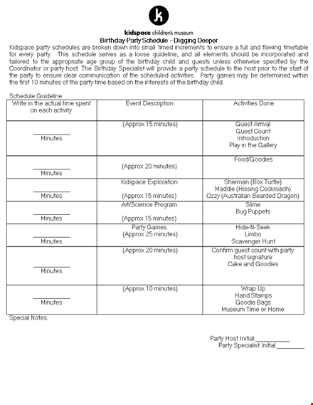 sample party schedule template template