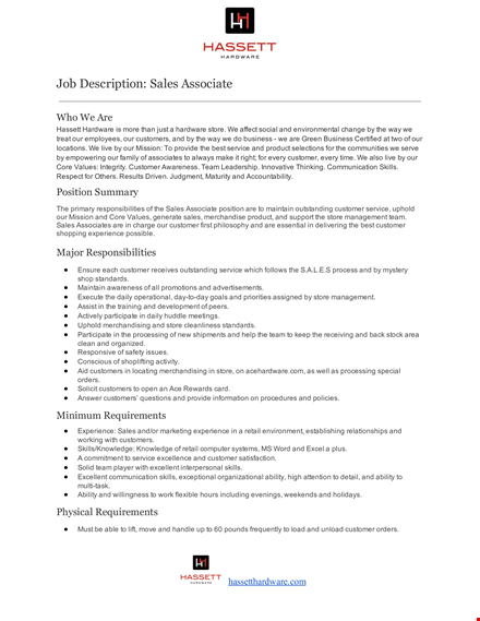 excellent sales associate job description template