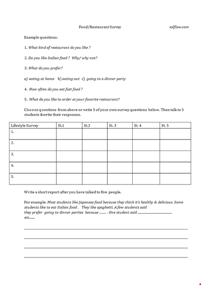 sample restaurant survey questionnaire template