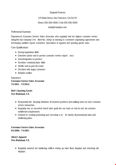 customer service sales resume template