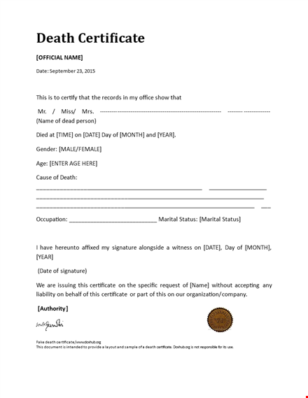 death certificate template