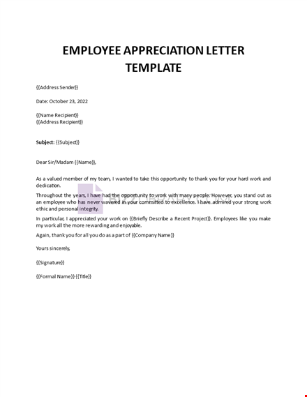 employee appreciation letter template