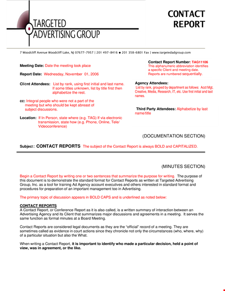 meeting contact report - track and compile important meeting contact information template