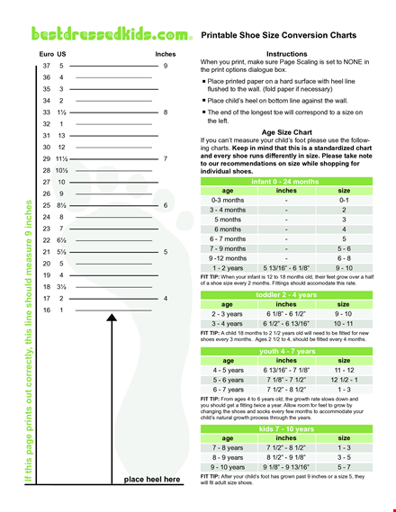 newborn shoe size chart: find the perfect fit for your child (0-12 months, inches) template