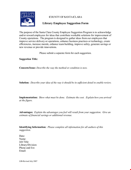library employee suggestion form template