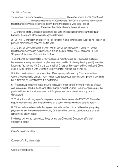 lawn service contract sample template