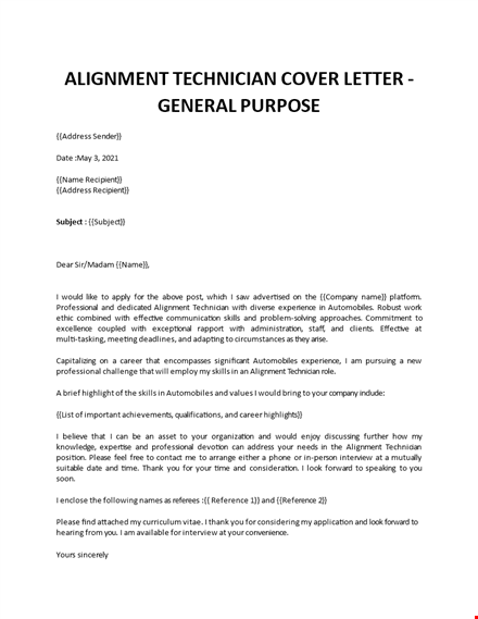 alignment technician cover letter template