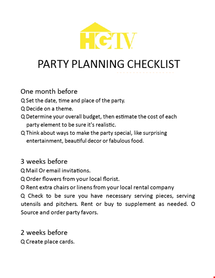 party planning checklist template