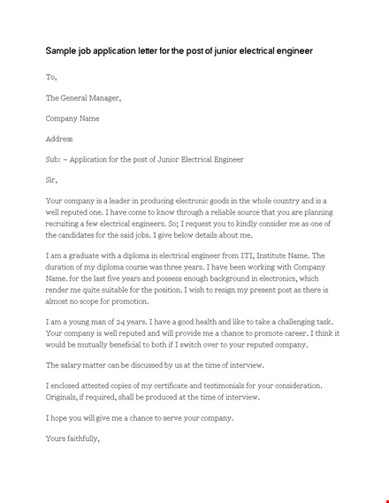 electrical engineer job application letter template - apply to your dream company template