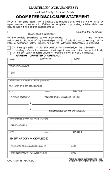 complete odometer disclosure statement - transferor | state mileage and odometer template