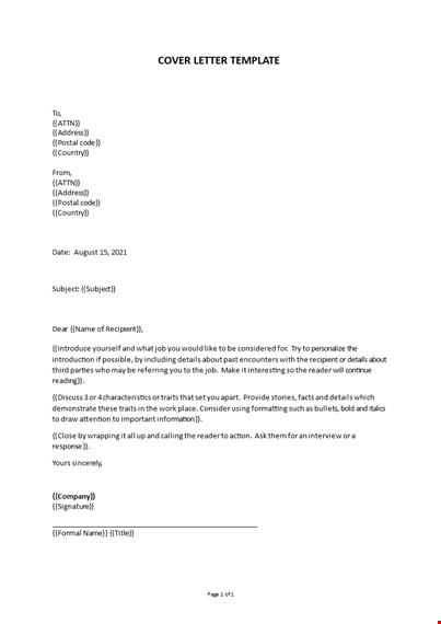 cover letter template free template