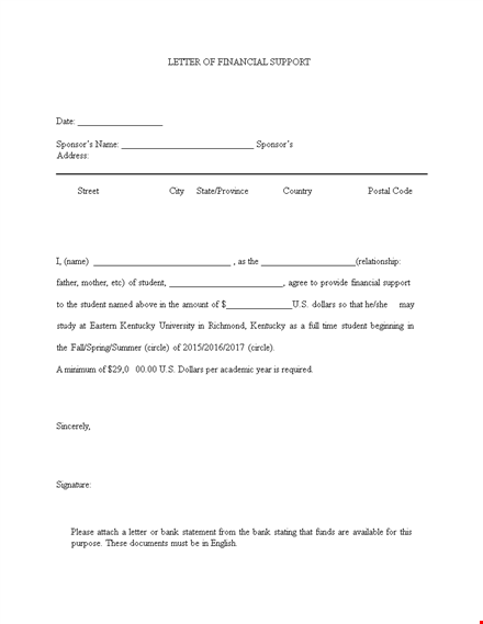 financial letter of support for students | sponsorship assistance template