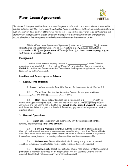 farm lease agreement for landlords and tenants | property agreement template