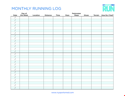 monthly running log template template